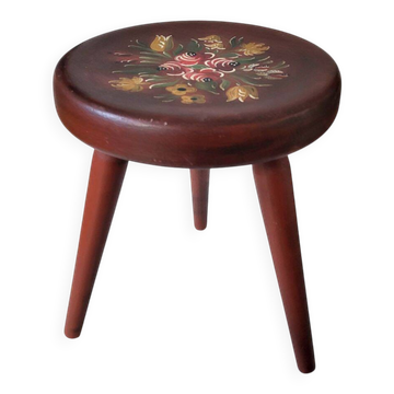 Tabouret trépied en bois peint vintage
