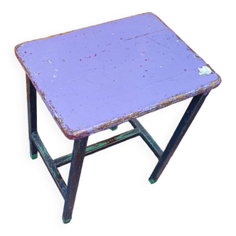 Tabouret industriel bois acier vintage 1960 n°6 violet