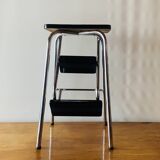 Vintage step stool in black formica and chrome steel