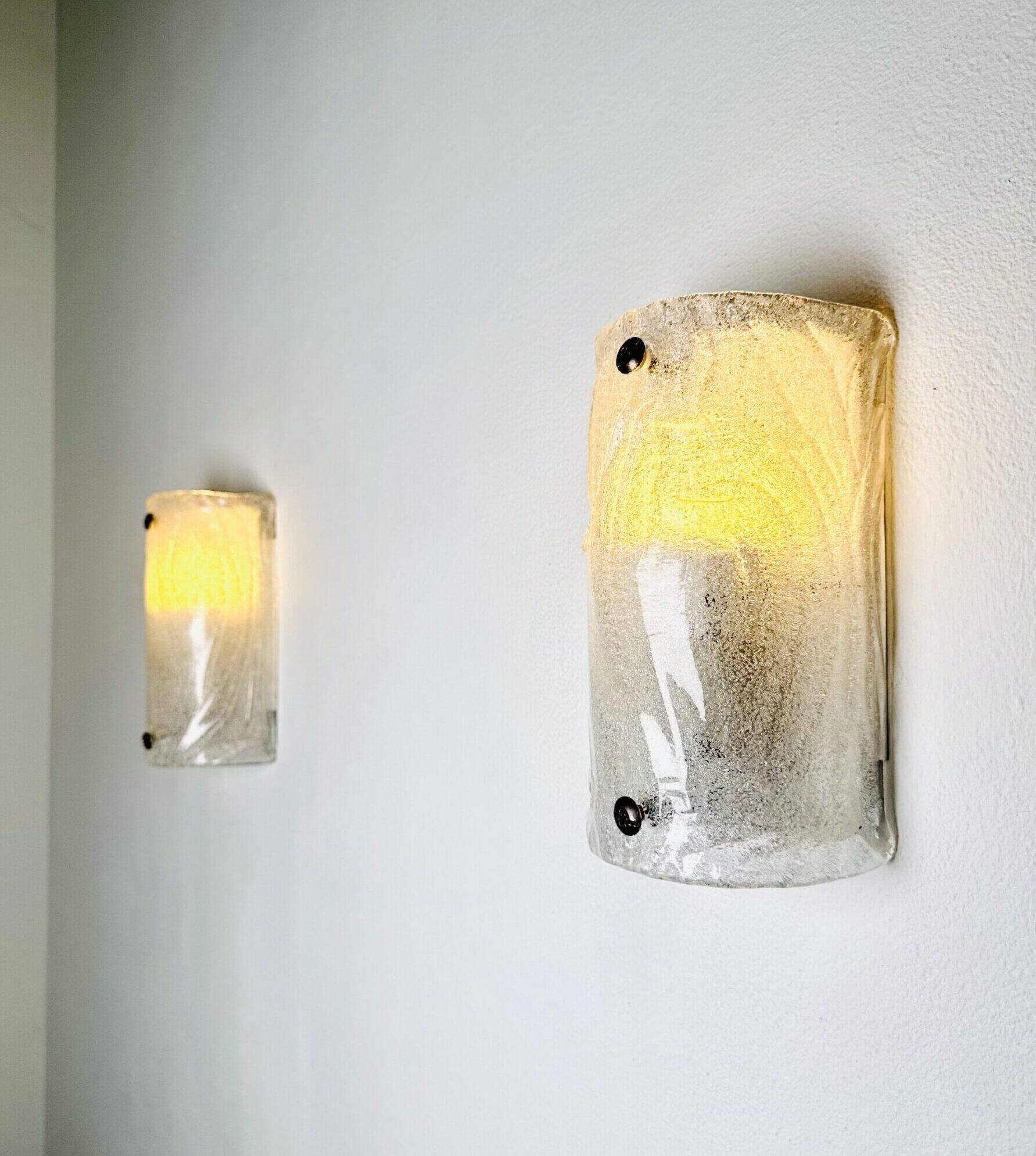Murano Ice Frosted Glass Wall Lamps By Kalmar Franken, Austria Circa 1960S