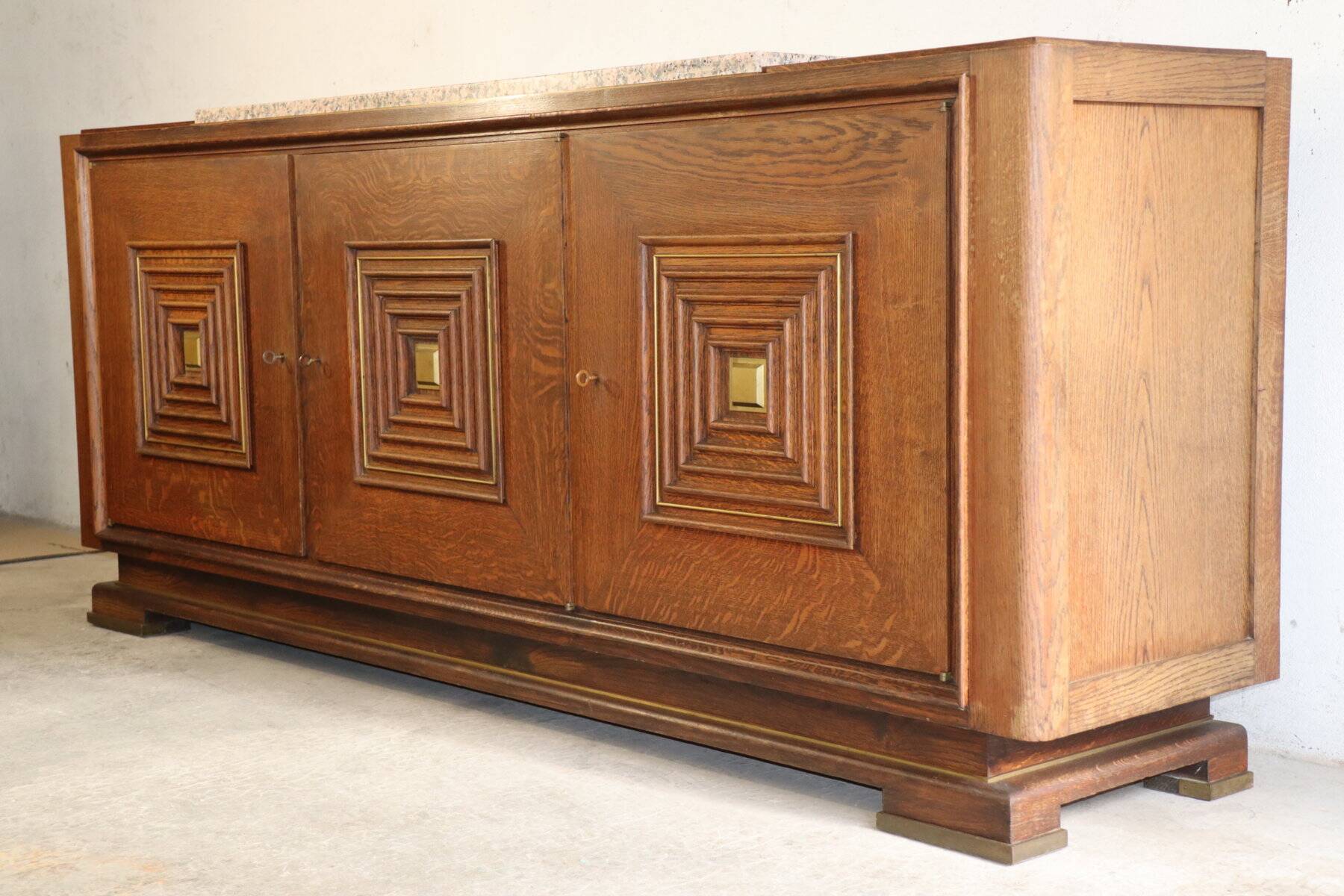 Art Deco sideboard in solid oak and marble, 1940