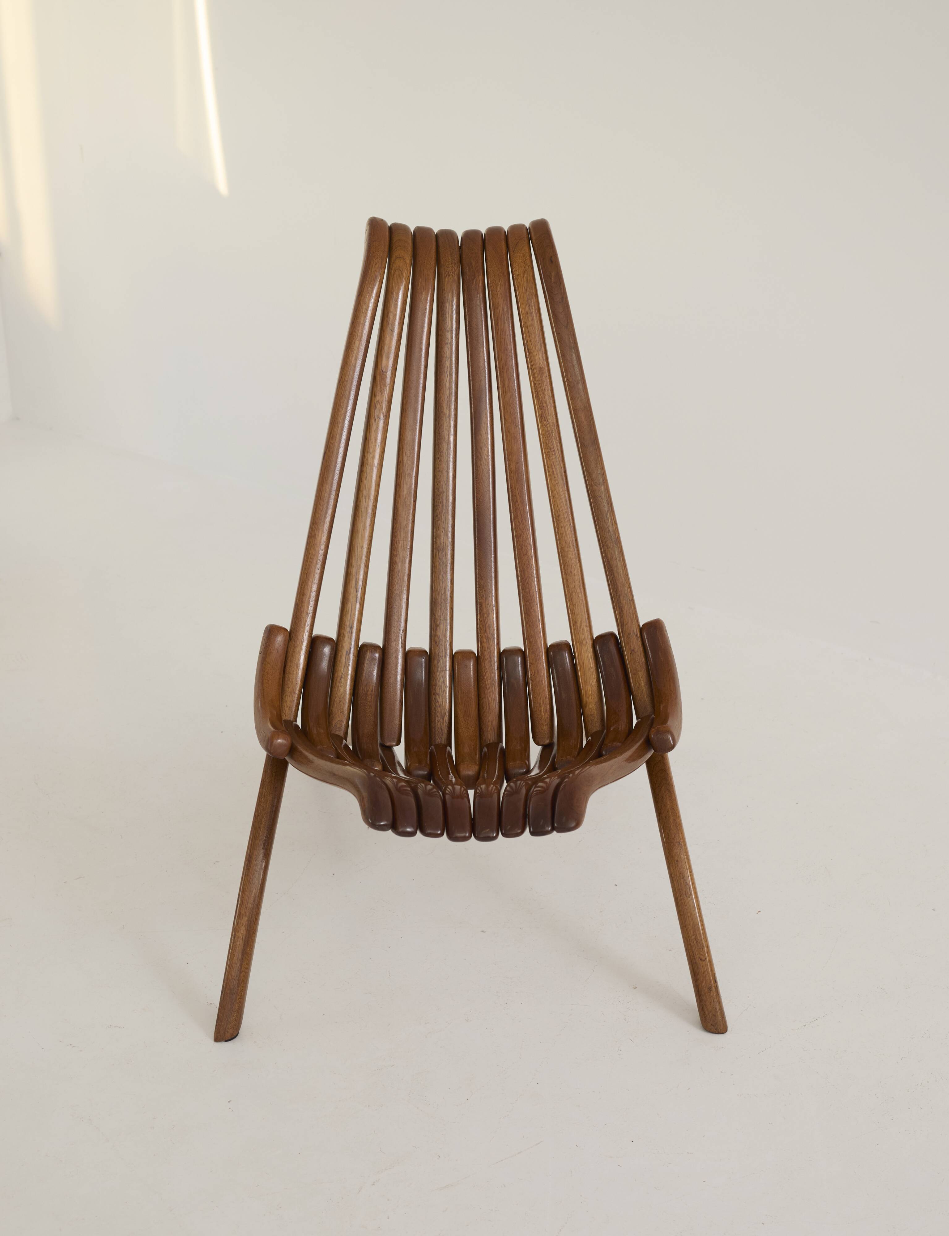 Handcrafted folding chair in solid wood (Iroko) vintage circa 1970.