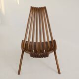 Handcrafted folding chair in solid wood (Iroko) vintage circa 1970.