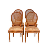 4 caned Louis XVI medallion dining chairs from the 19th century.