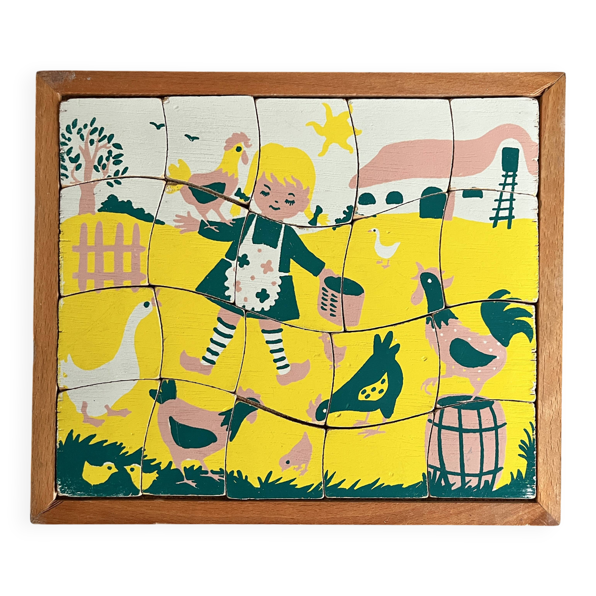 Wooden frame puzzle from the 1940s/50s depicting a farmer's wife.