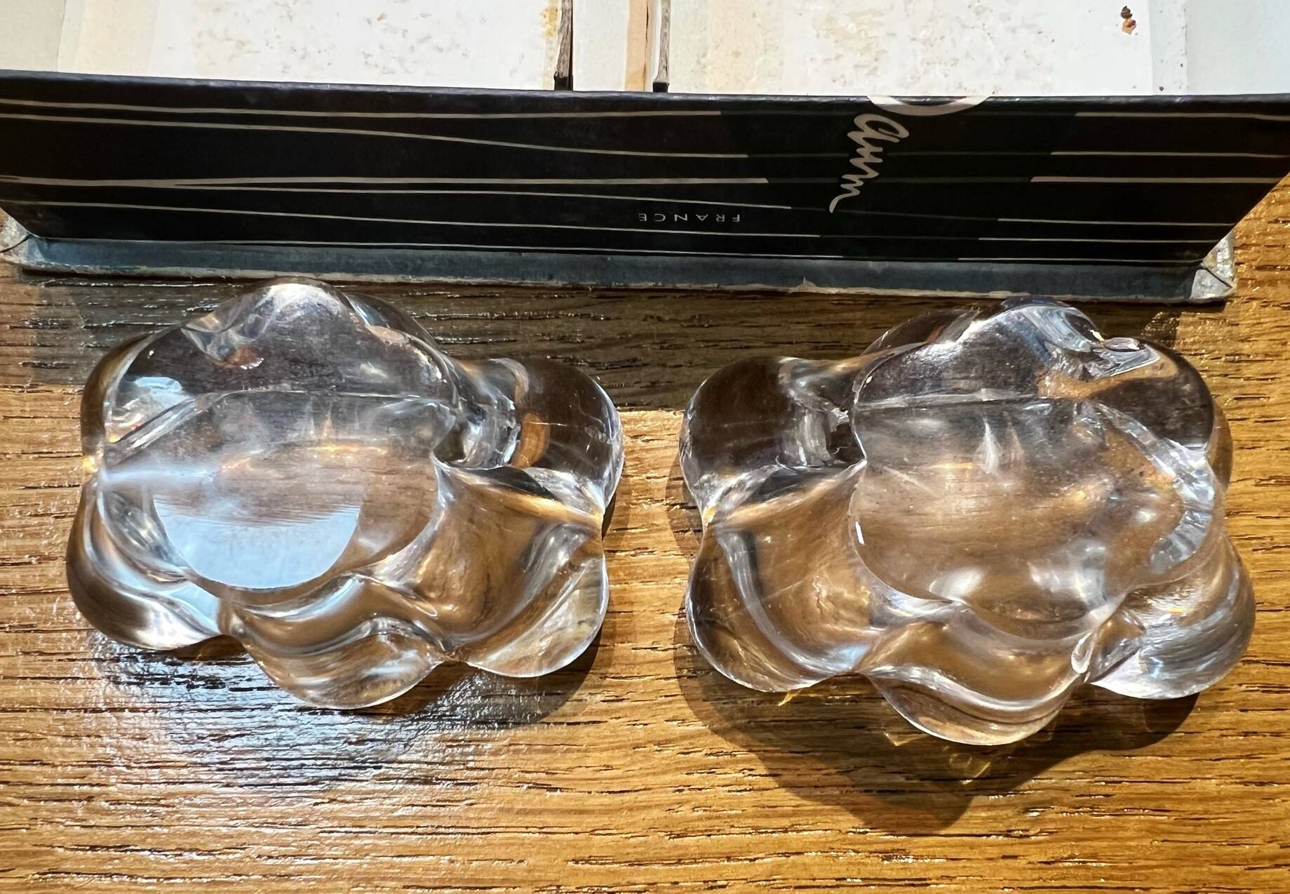 2 crystal salt cellars signed Daum, vintage 1960s.
