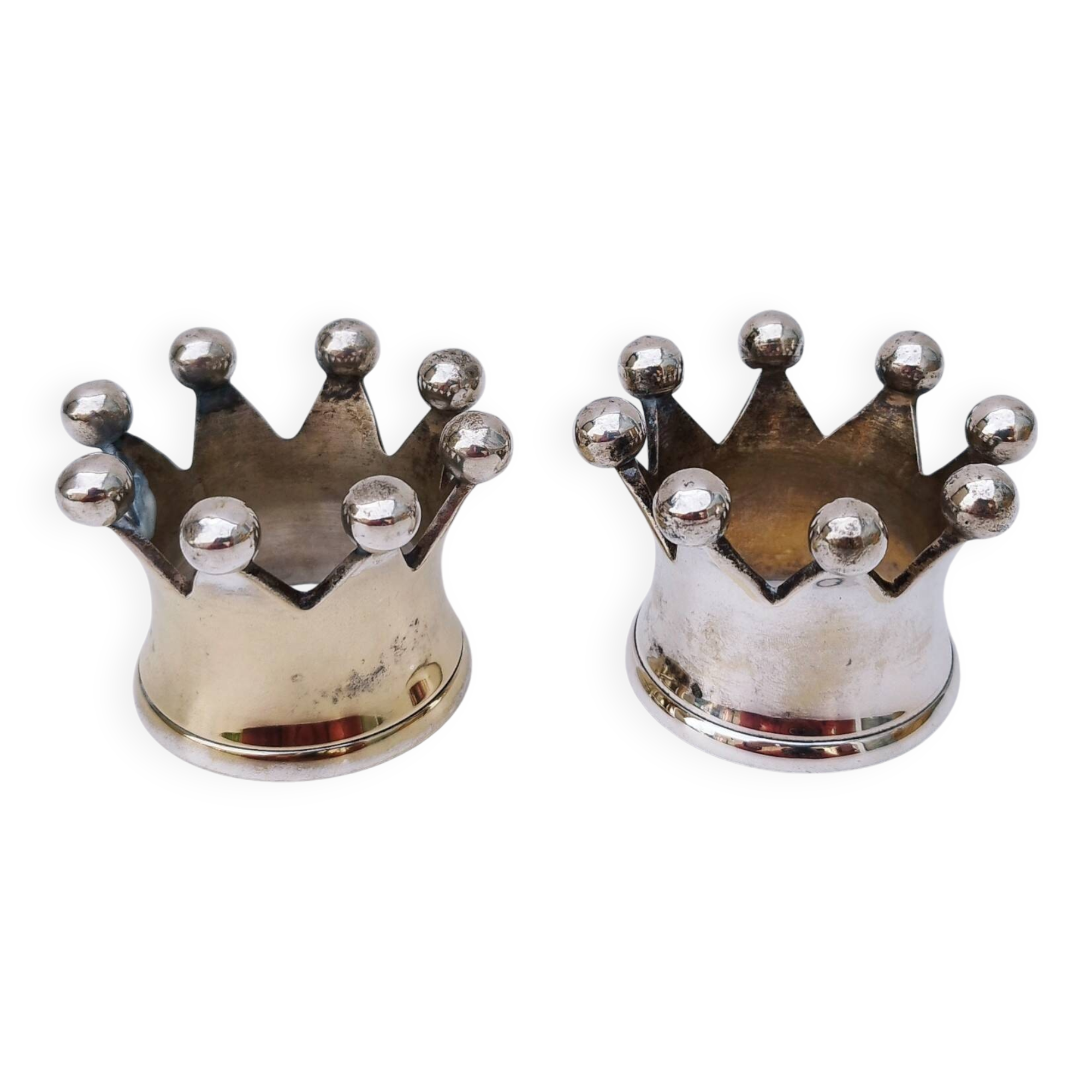 Pair of vintage crown silver metal candlesticks