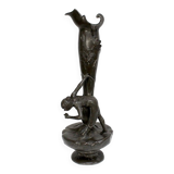 Pewter vase, "Young woman picking a water lily", signed P. Jean, Art Nouveau early twentieth century