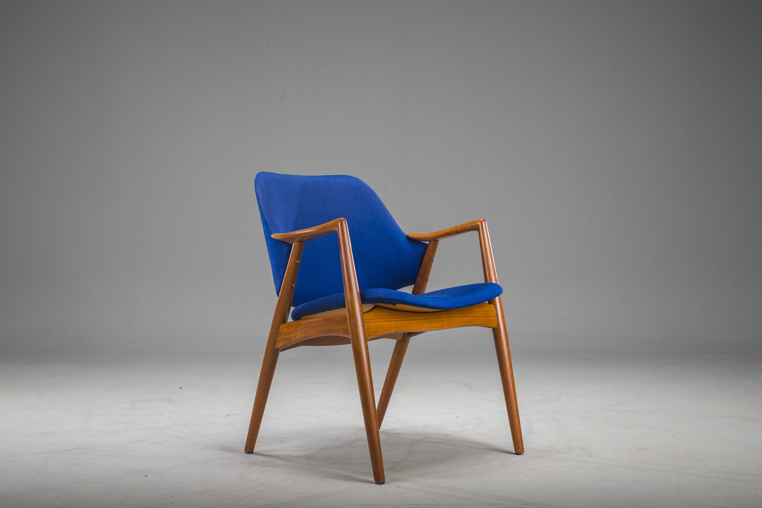 Armchair in Blue and Teak by Alf Svensson for Dux, 1960s