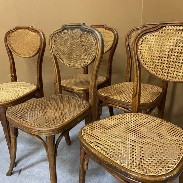 5 vintage J&J Kohn wooden and cane chairs