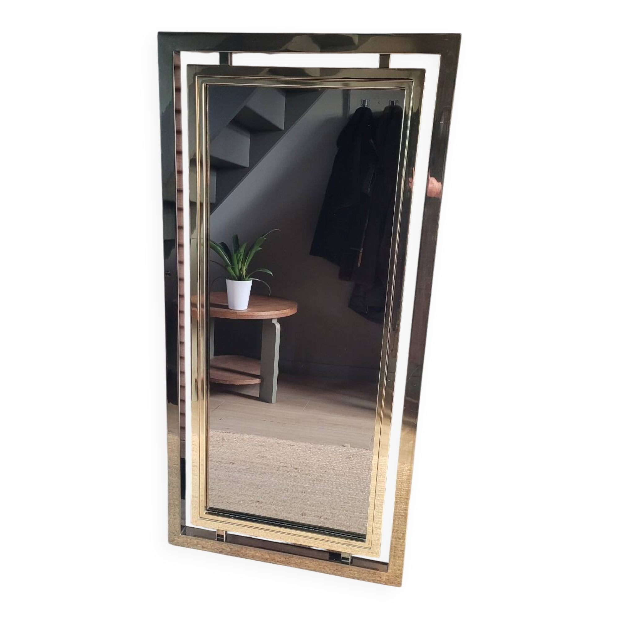 Large vintage design mirror in gold metal