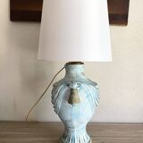 Painted plaster lamp, new 2 M fabric cable, fabric lampshade