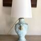 Painted plaster lamp, new 2 M fabric cable, fabric lampshade