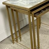 Vintage 70'S nesting table in moiré glass and brass