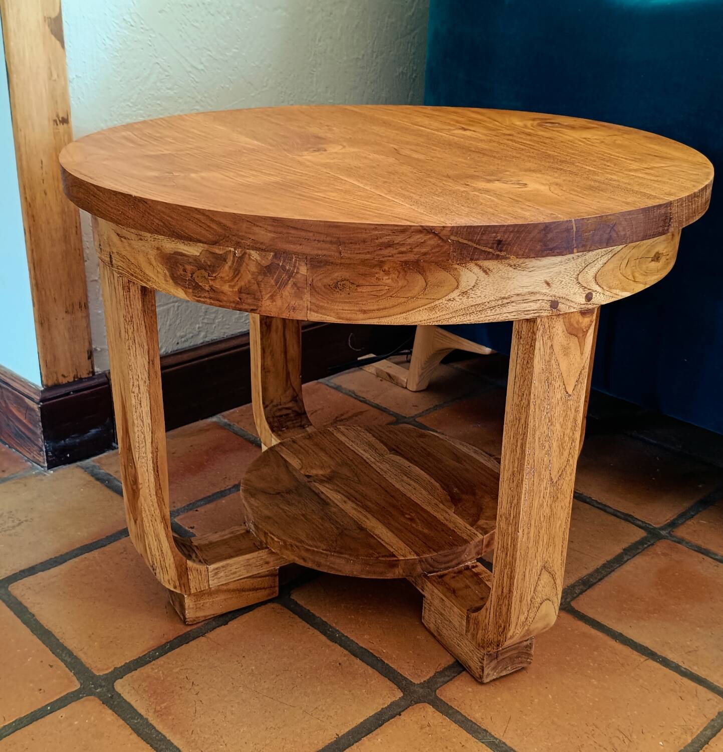 Round solid wood art deco style coffee table