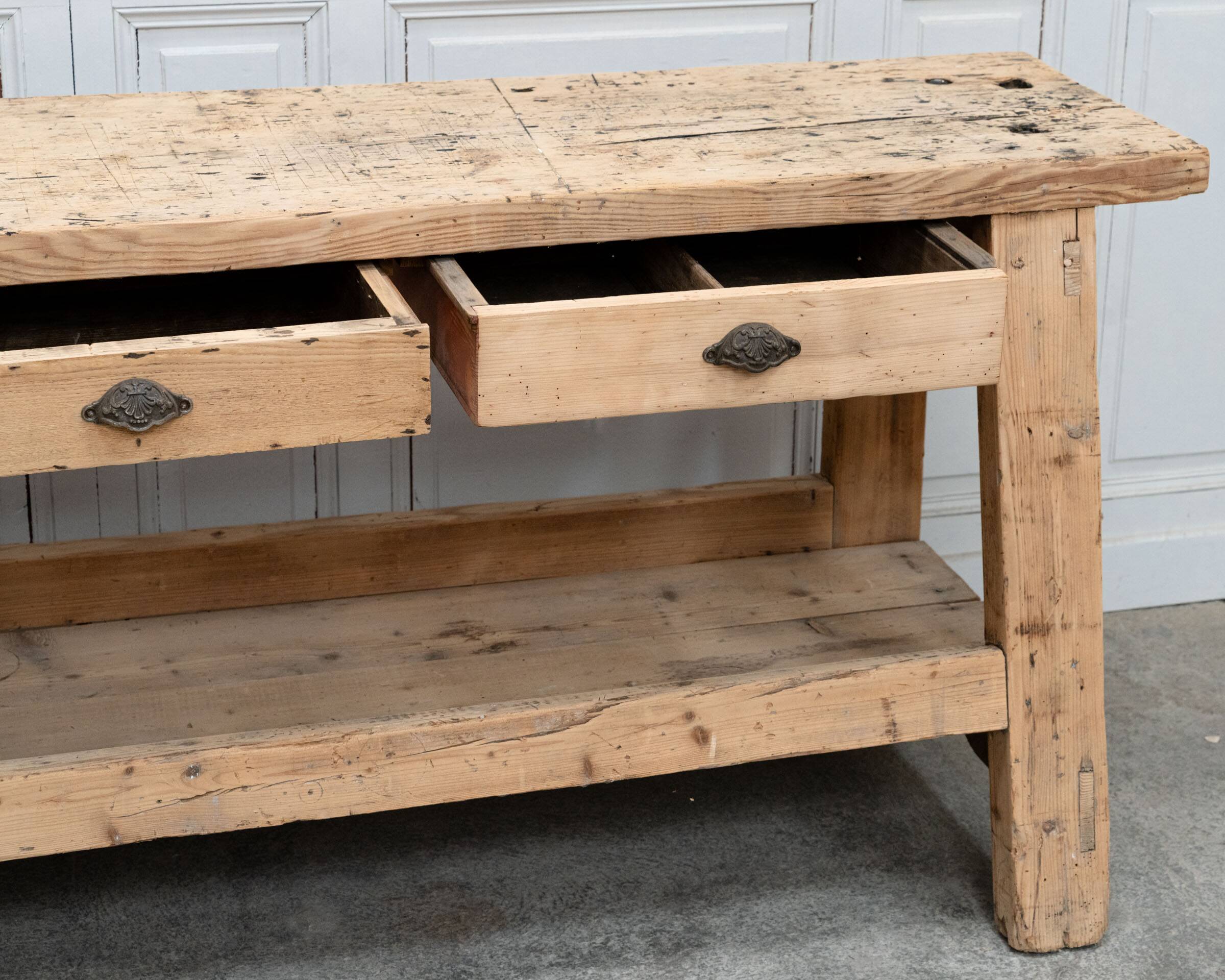 Old pine workbench completely stripped, 1940