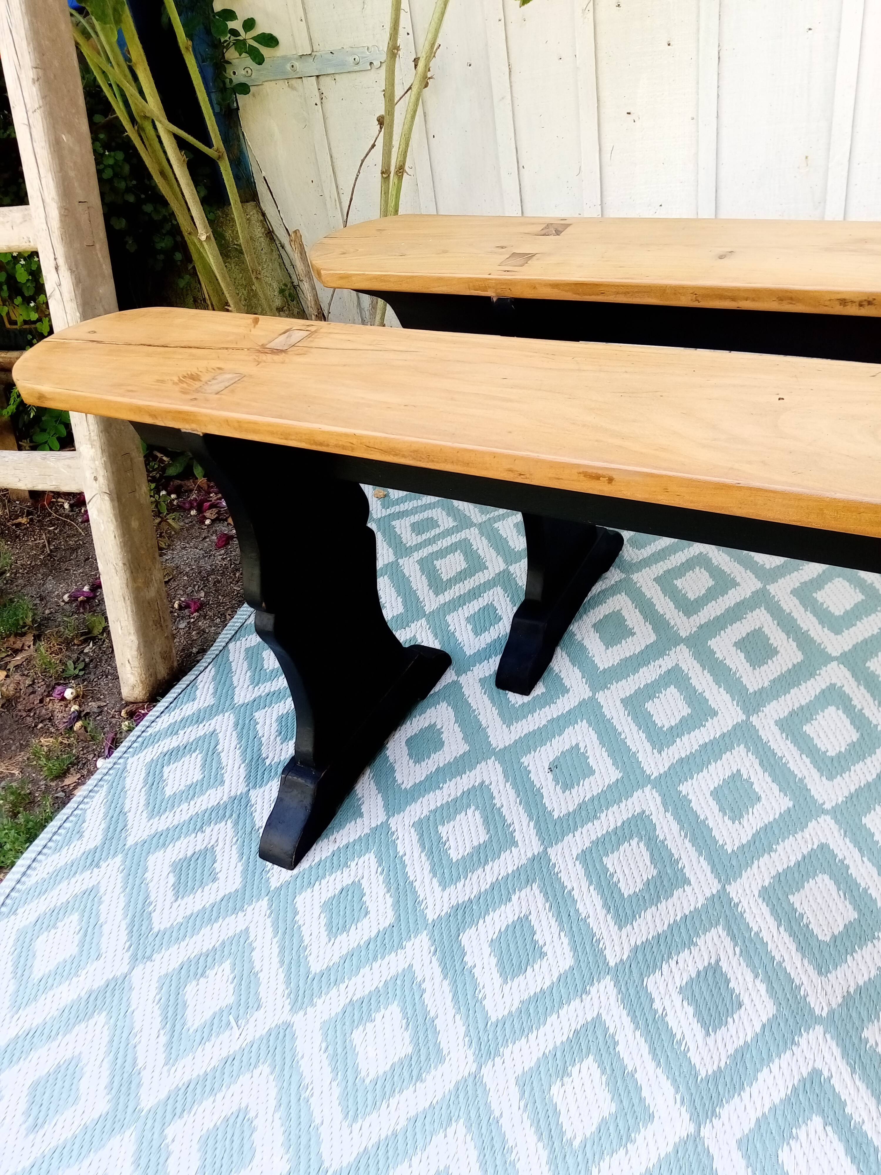 Pair of large wooden benches