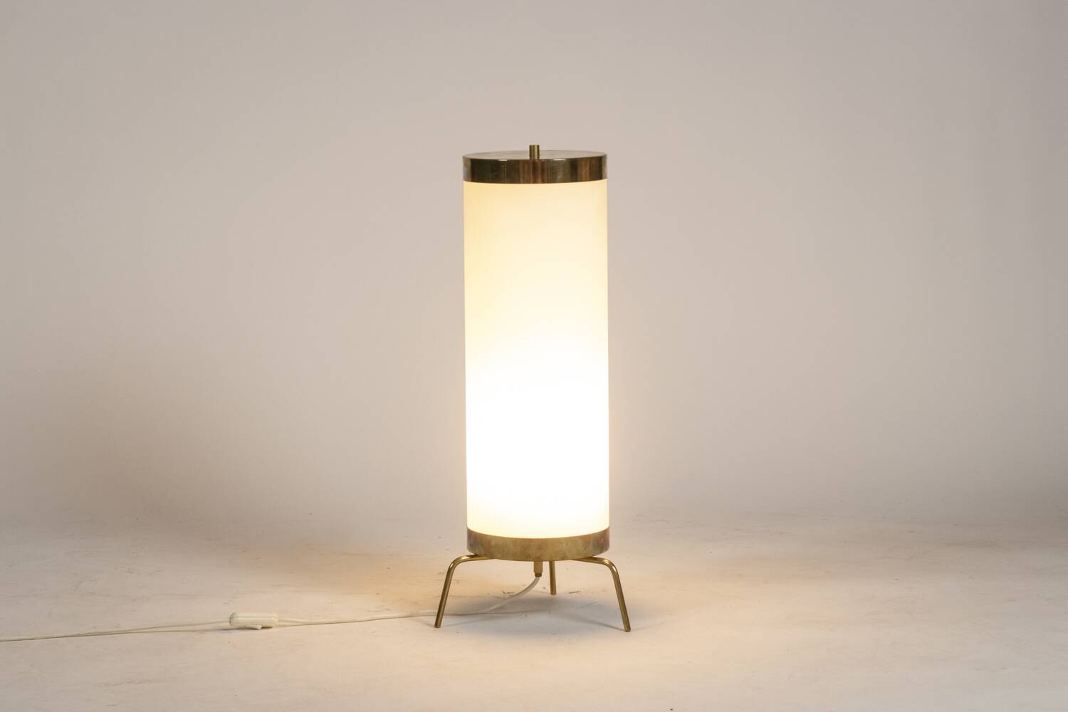 Lamp in white opaline and golden brass, 1970s