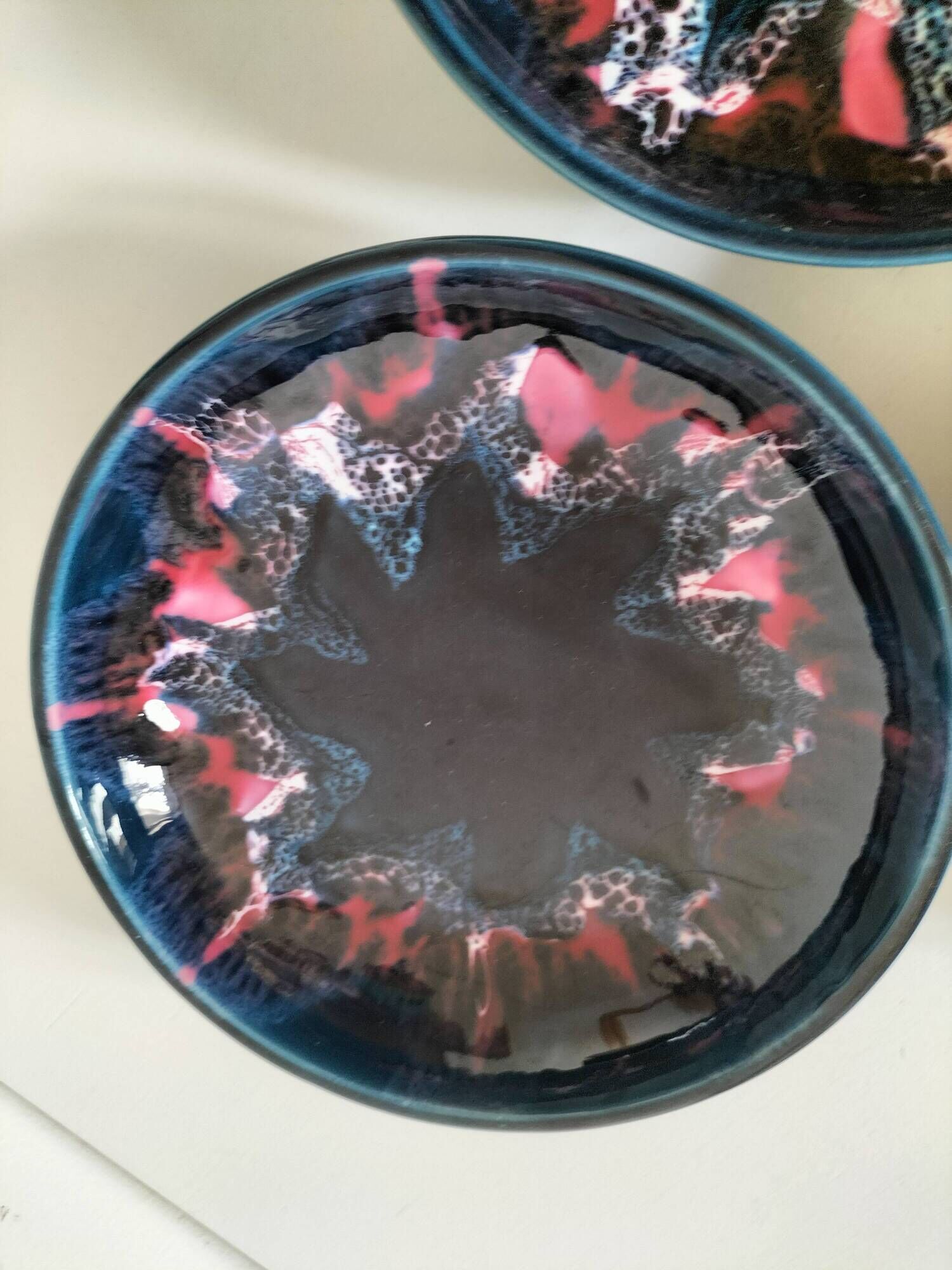 3 glazed ceramic deep plates – 1960s/70s