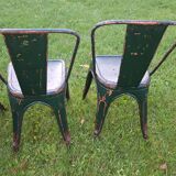 4 Green chaises Tolix industrial, first model (background)
