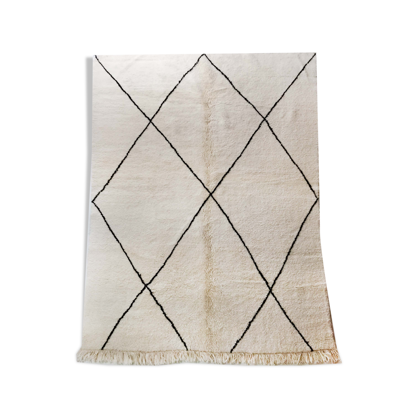 Moroccan Berber carpet Beni Ouarain unbleached with black diamonds 293x212cm