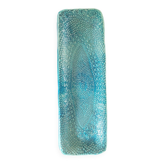 Signed turquoise enameled ceramic pocket tray