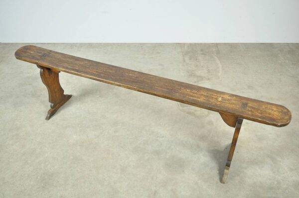 Banc de ferme français en bois antique fait main, années 1930