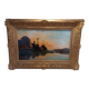 Grand tableau de henry jacques delpy, bord de seine au crepuscule. debut xx ème siècle.
