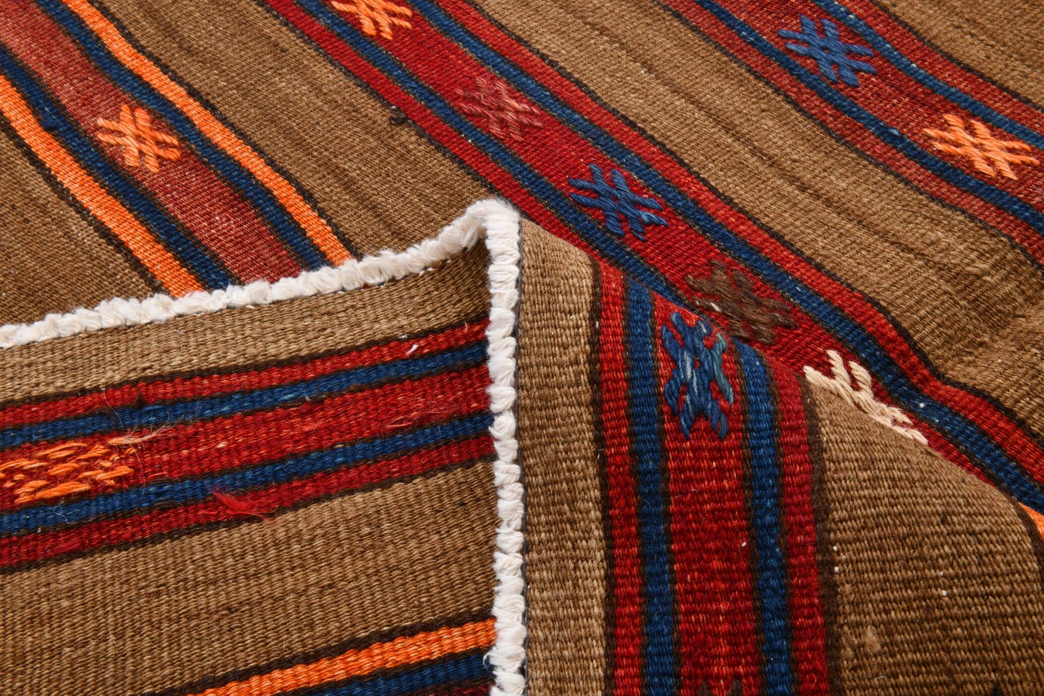 Turkish Striped Red Brown Vintage Kilim Rug, 154x246Cm
