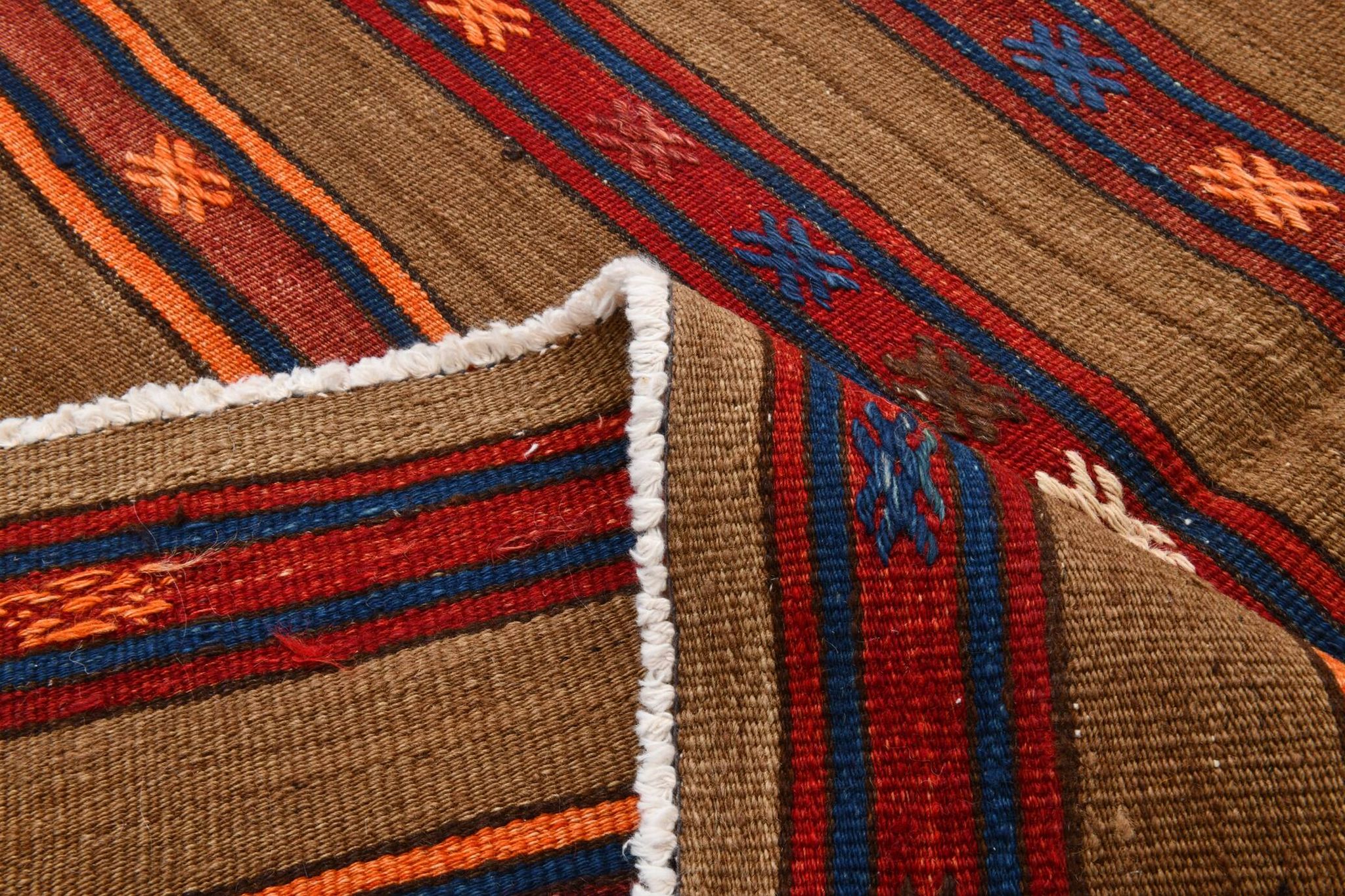 Turkish Striped Red Brown Vintage Kilim Rug, 154x246Cm