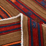 Turkish Striped Red Brown Vintage Kilim Rug, 154x246Cm