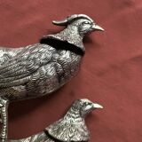 Pair of decorative silver metal pheasants