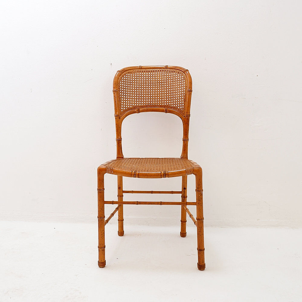 Vintage organic style chair in faux bamboo and caning - 1960s