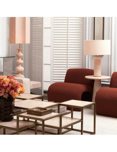 Pair of travertine and patinated brass table lamps