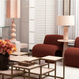 Pair of travertine and patinated brass table lamps