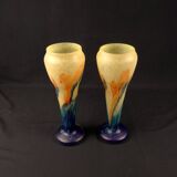 Paire de vase Art Déco en verre multicouche effet marmoréen abstrait coloré