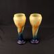 Pair of Art Deco vases in multi-layered glass with an abstract, colorful marbled effect