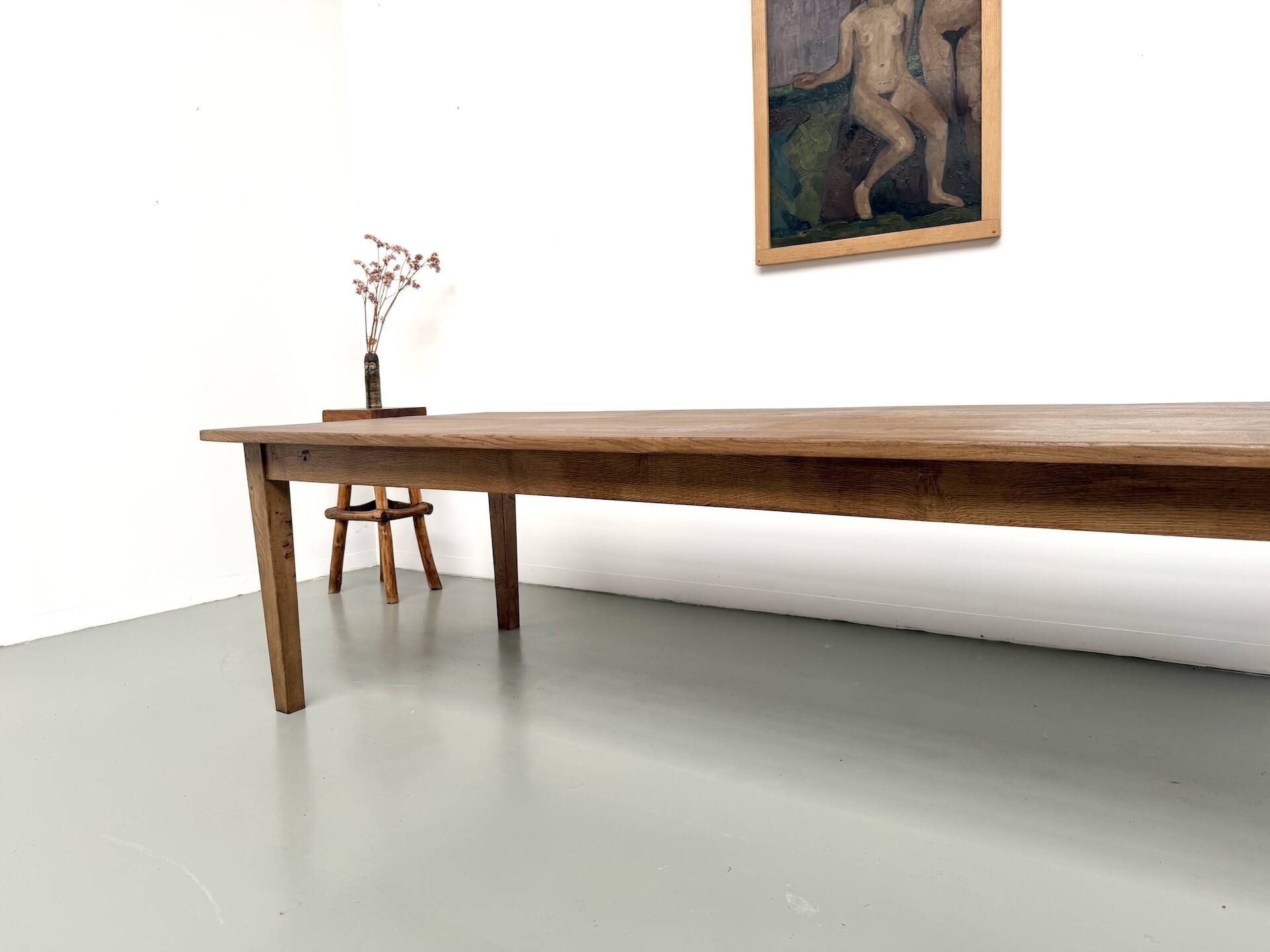 Very large farmhouse table in solid oak, 1950s – L300 cm