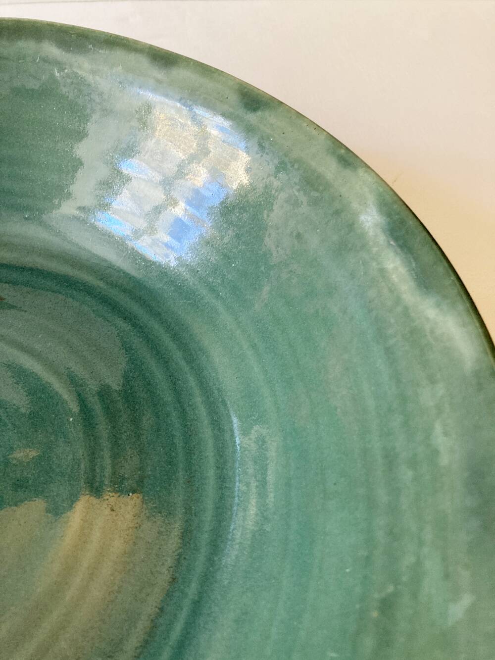 Celadon green stoneware dish signed