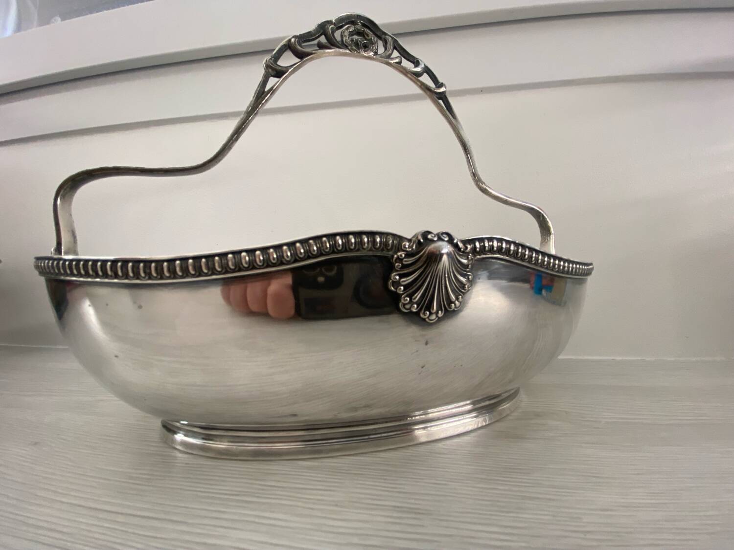Silver-plated metal basket with Phenix silver hallmarks