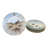 Antique 6x Sèvres Porcelain Plates Lahore & Basket 19th Century Hunting