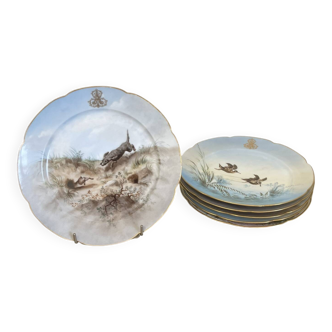 Antique 6x Sèvres Porcelain Plates Lahore & Basket 19th Century Hunting