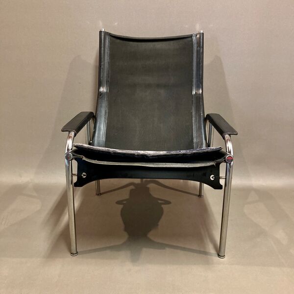 Fauteuil relax inclinable cuir noir design 1960