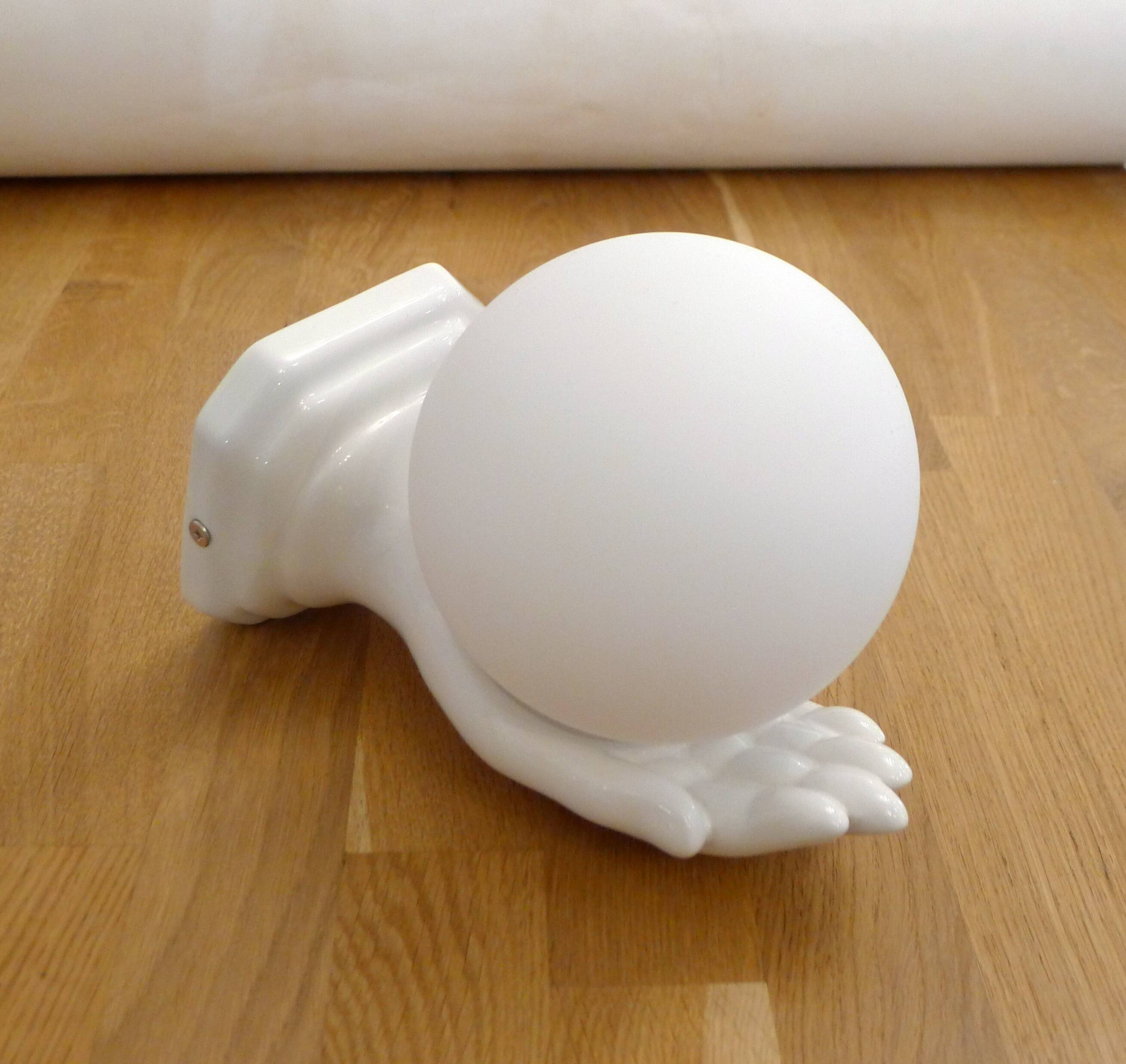 Vintage wall lamp with outstretched hand & opaline globe