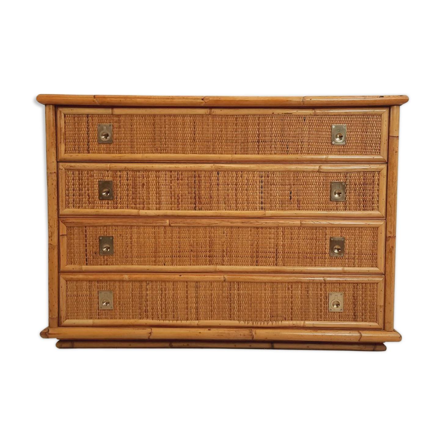 Chest of drawers, dresser, 1960s, Dal vera, bamboo and wicker, brass handles