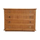 Chest of drawers, dresser, 1960s, Dal vera, bamboo and wicker, brass handles