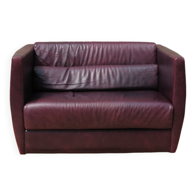 Canapé 2 places en cuir bordeaux par Christophe Delcourt pour Roche-Bobois