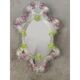2000s Venetian Oval Green and Pink Floreal Hand-Carving Mirror in Murano Glass Style