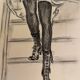 Tableau signé fusain portrait féminin mode « style Victorien »