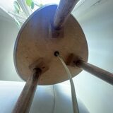 Vintage 1960s tripod floor lamp in Scandinavian brass and teak with raffia shade
